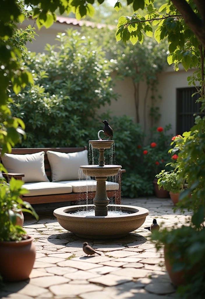 18 Patio Decor Ideas That Will Make Your Backyard the Ultimate Staycation Spot! - 10. Add a Water Feature for Serenity
