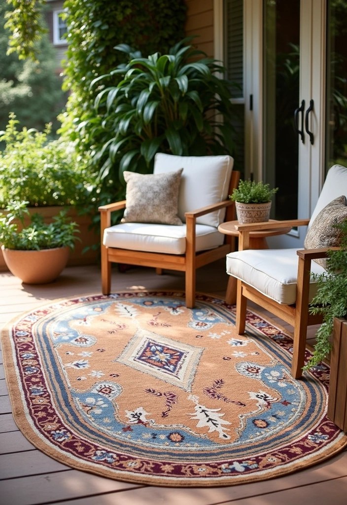 18 Patio Decor Ideas That Will Make Your Backyard the Ultimate Staycation Spot! - 11. Use Outdoor Rugs to Define Spaces