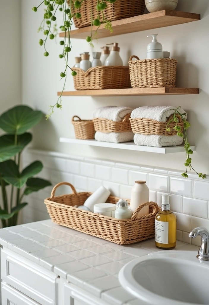 21 Bathroom Storage Hacks for Tiny Spaces That'll Change Your Life (You'll Gain 50% More Space!) - 5. Use Baskets to Group Items